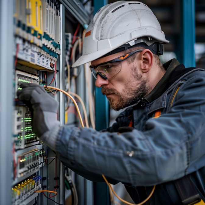 Electricien en train d'installer un panneau électrique
